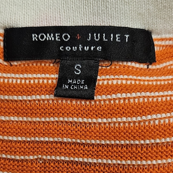 Orange Ribbed knit striped 2 pcs set Cotton long sleeves tops mini Skirt size S - Picture 7 of 12